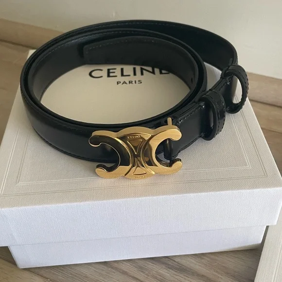 Celine Narrow Leather Belt With Polished Gold-Tone Double-C Buckle - NWT Celine | Accessories | Celine Belt | Poshmark main image 2